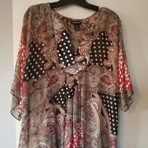 Red, black, and gold flowy tunic